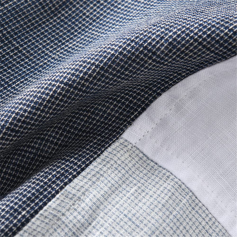 Camisa de lino de verano para hombre, manga larga, con solapa fina, retazos, estilo Harajuku, informal, a cuadros, 2085 Deep Blue, M