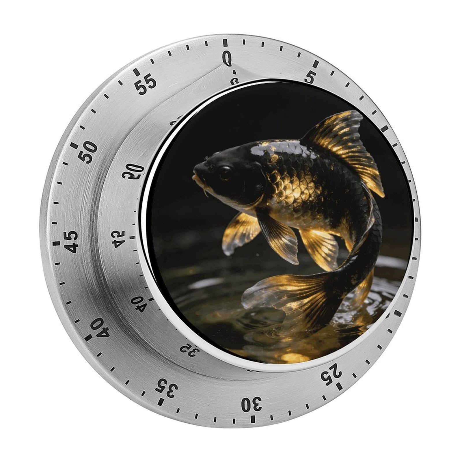 Black Gold Koi Timer Exquisite Stainless Steel Body Desk Visual Timer with Loud Alarm 60-Minute Mechanical Countdown Timers Magnetic Backing Cooking Kitchen Timers for Work