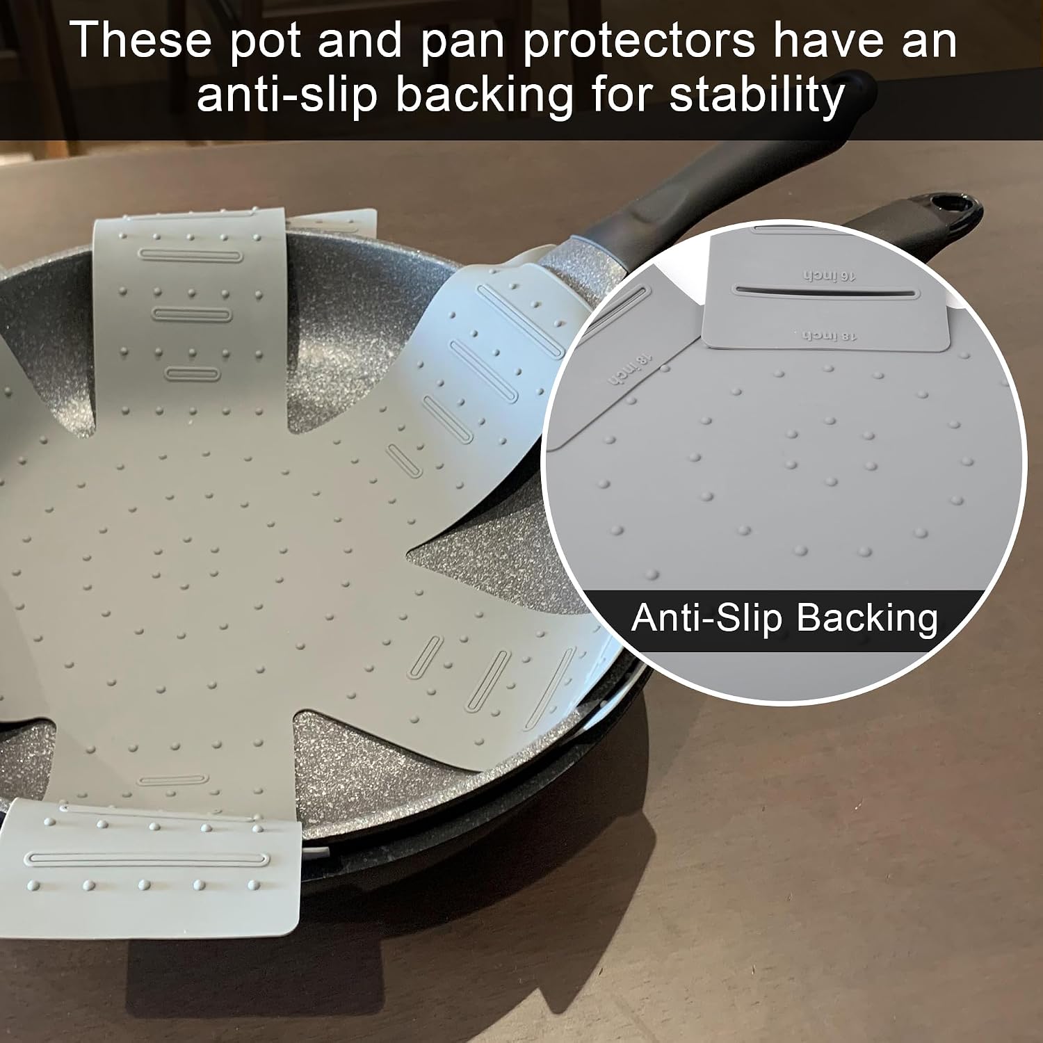 Silicone Pot Protectors for Stacking - Pan Separators for Stacking Gray | 3 pack Cookware Pot pan separators, pan liners pot dividers anti-slip, fits multiple sizes pots, pan protectors for stacking