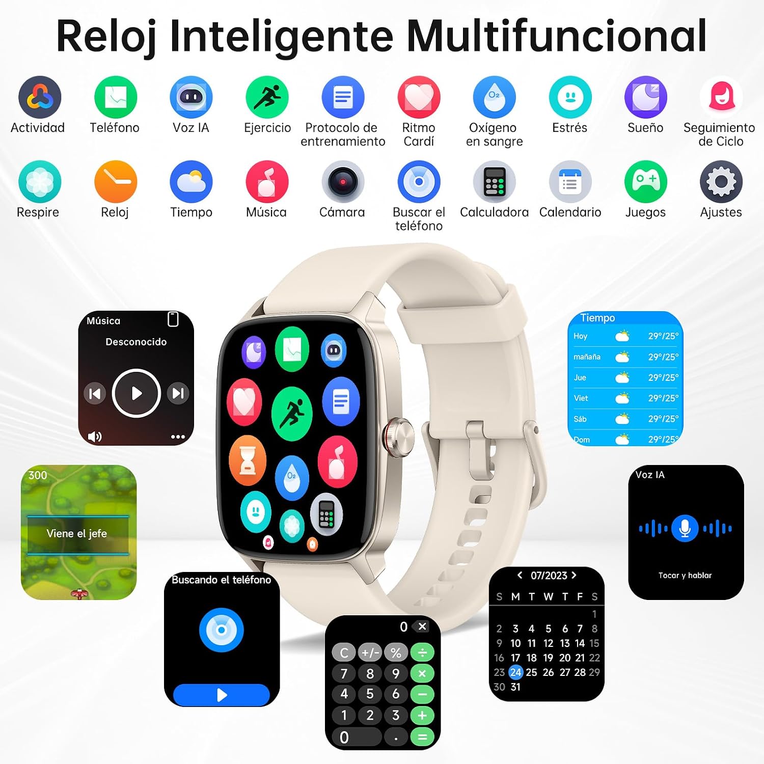 Reloj Inteligente Mujer Hombre con Llamadas Bluetooth y Voz AI, 1.85» Smartwatch con Whatsapp Notificación, Pulsómetro/SpO2/Sueño/Podómetro, 110+ Modos Deportivos, Impermeable IP68 para iOS/Android 5