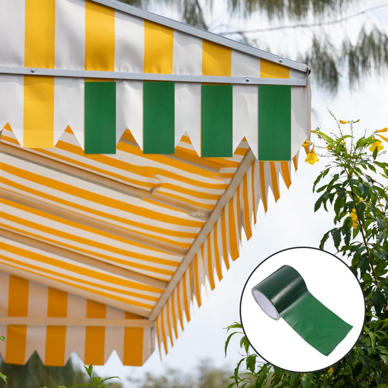 Cinta Adhesiva para Reparación de Toldos y Lonas 80mm X 10m Color Verde, Resistente y Multifuncional para Reparación de Carpas, Vehículos Recreativos y Cubiertas Industriales