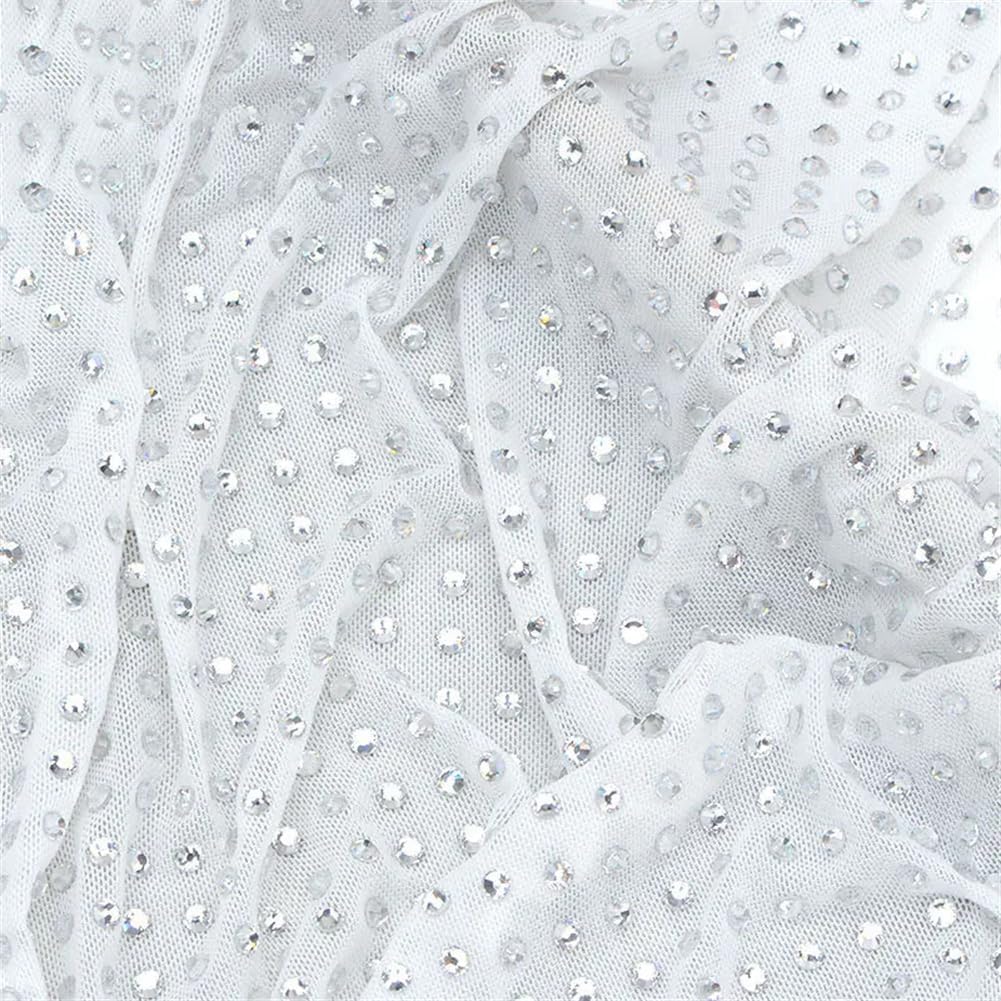 1X1.5M AB Mesh Rhinestone Fabric Sewing Crystal Ribbon Applique Glass Trim Stretch for Decorations Clear Stone