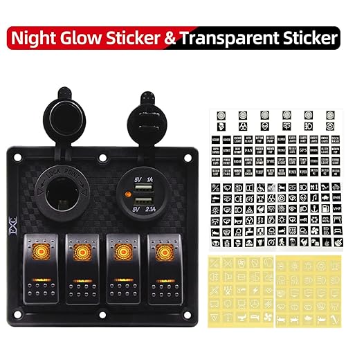 Miniatura 3 de FXC Panel de interruptor basculante de barco marino impermeable naranja de 4 bandas con doble ranura USB + encendedor de cigarrillos luz LED para