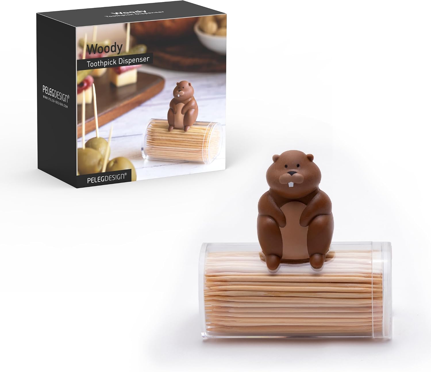 PELEG DESIGN Toothpick Holder - Playful Toothpick Dispenser, Fun and Decorative Plastic Toothpick Holder for Easy Access During Meals or Gatherings (Woody)