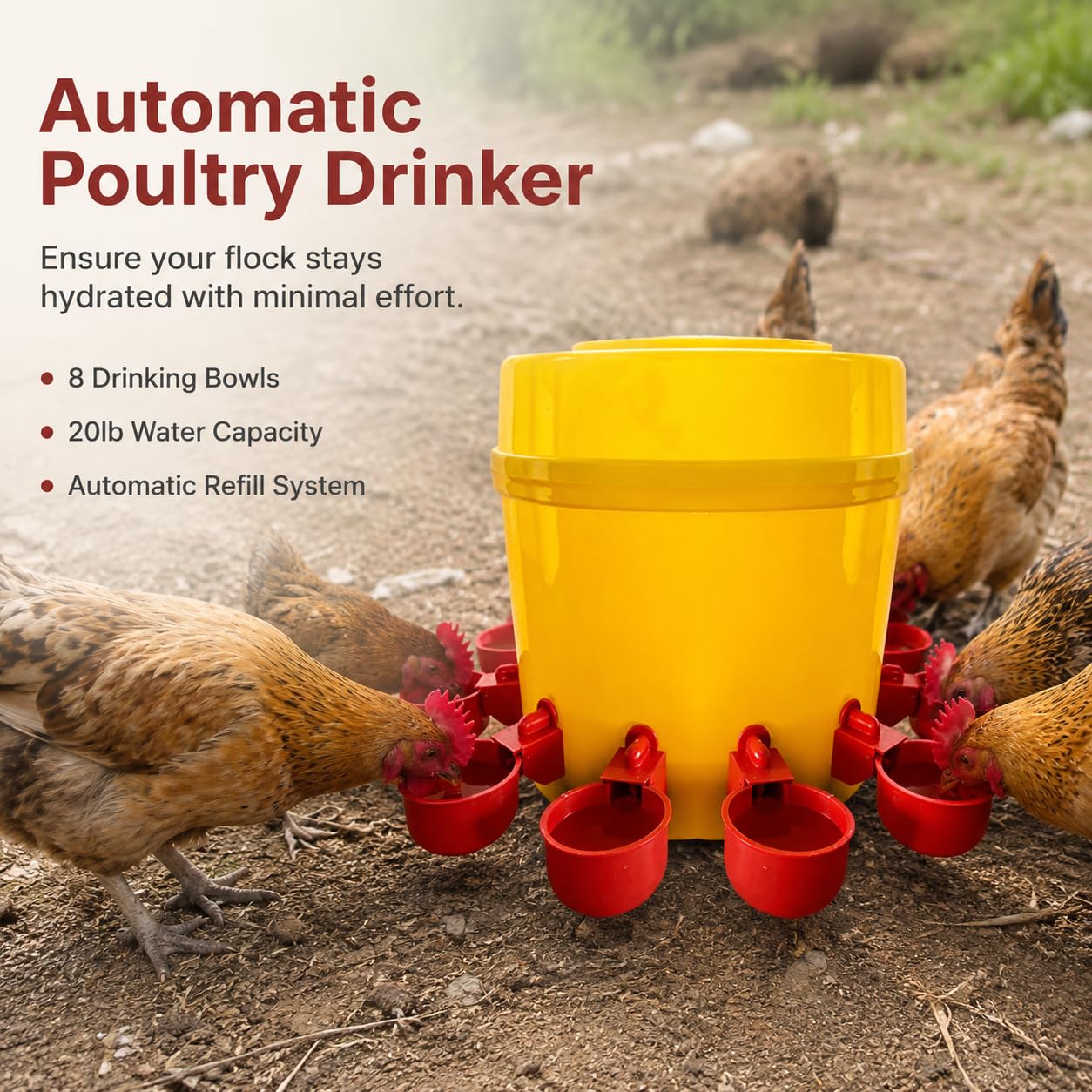 Abbeveratoio per Galline Automatico, 8 Ciotole per Pulcini e Pollame, Durevole, per Piccoli Allevamenti