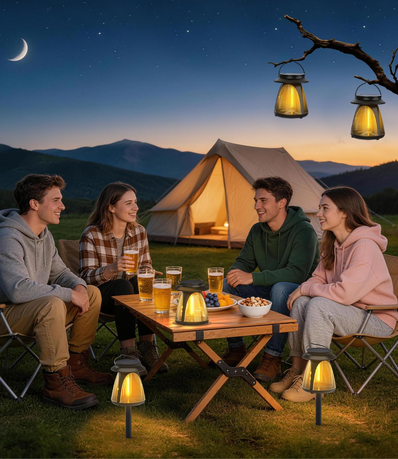Luces Solares Exterior Suelo 2 Piezas, Luces Tradicionales de Tungsteno Blanco Cálido de 2700K, IP65 Impermeable Luz Solar Exterior Jardin para Patio, Calzada, Césped, Camino, Terraza