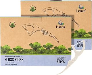 Natural Dental Floss Picks (100 Count) - Vegan, Eco Friendly, Sustainable Dental Flossers - Twin Floss (Mint)