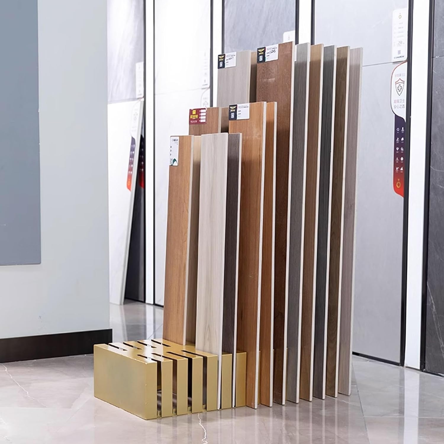 Standing Floor Tile Display Stand, Building Material Shelf for Retail, Metal Sample Holder, Marble Slab Display Rack, Sample Organizer Holder for Exhibition Hall(Gold)