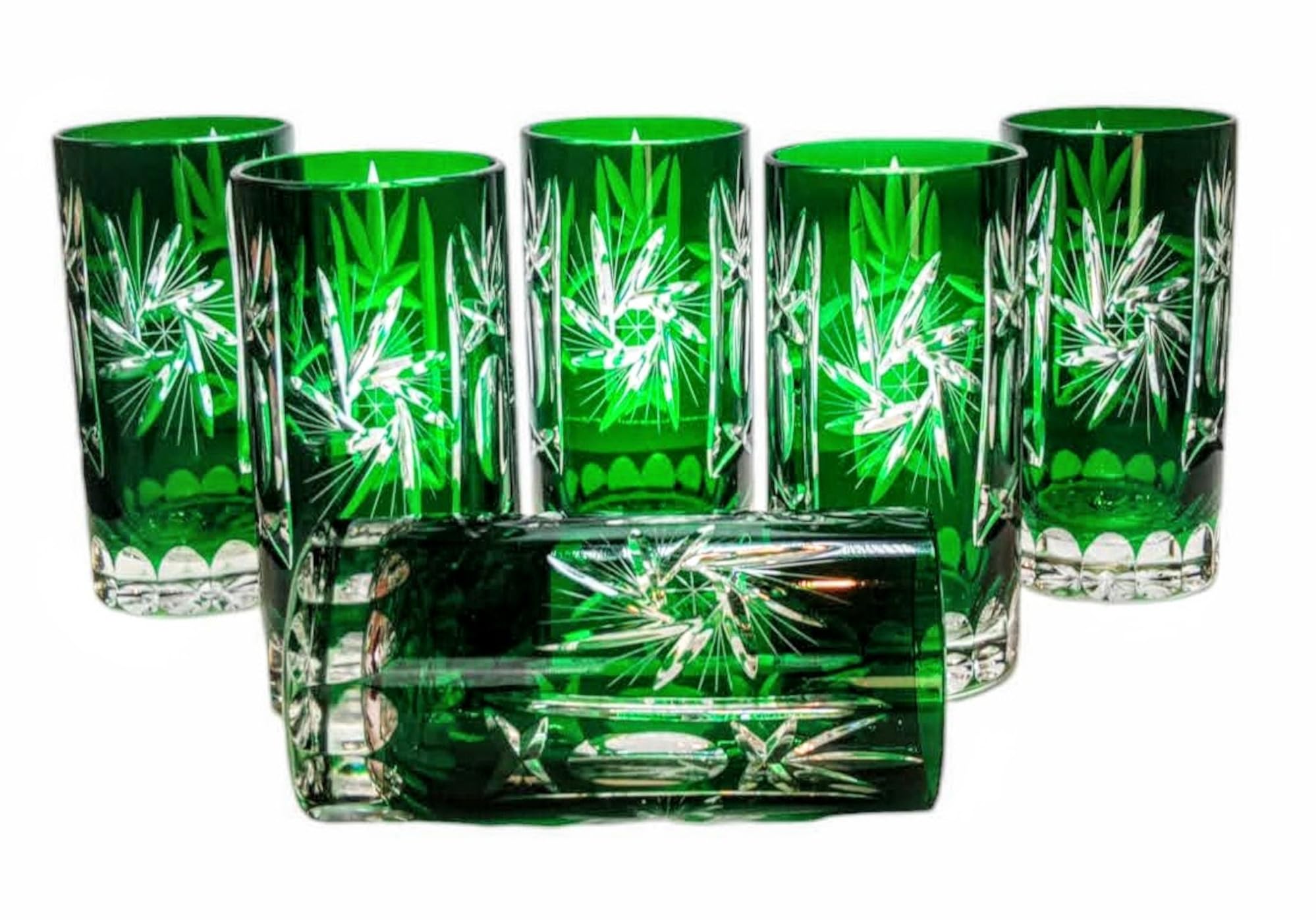 MaRika Kryształowe szklanki do wody i szklanki do picia 320 ml – szmaragd, ręcznie zdobione eleganckie szkło – zestaw 6 sztuk w opakowaniu prezentowym, idealne na co dzień i jako prezent