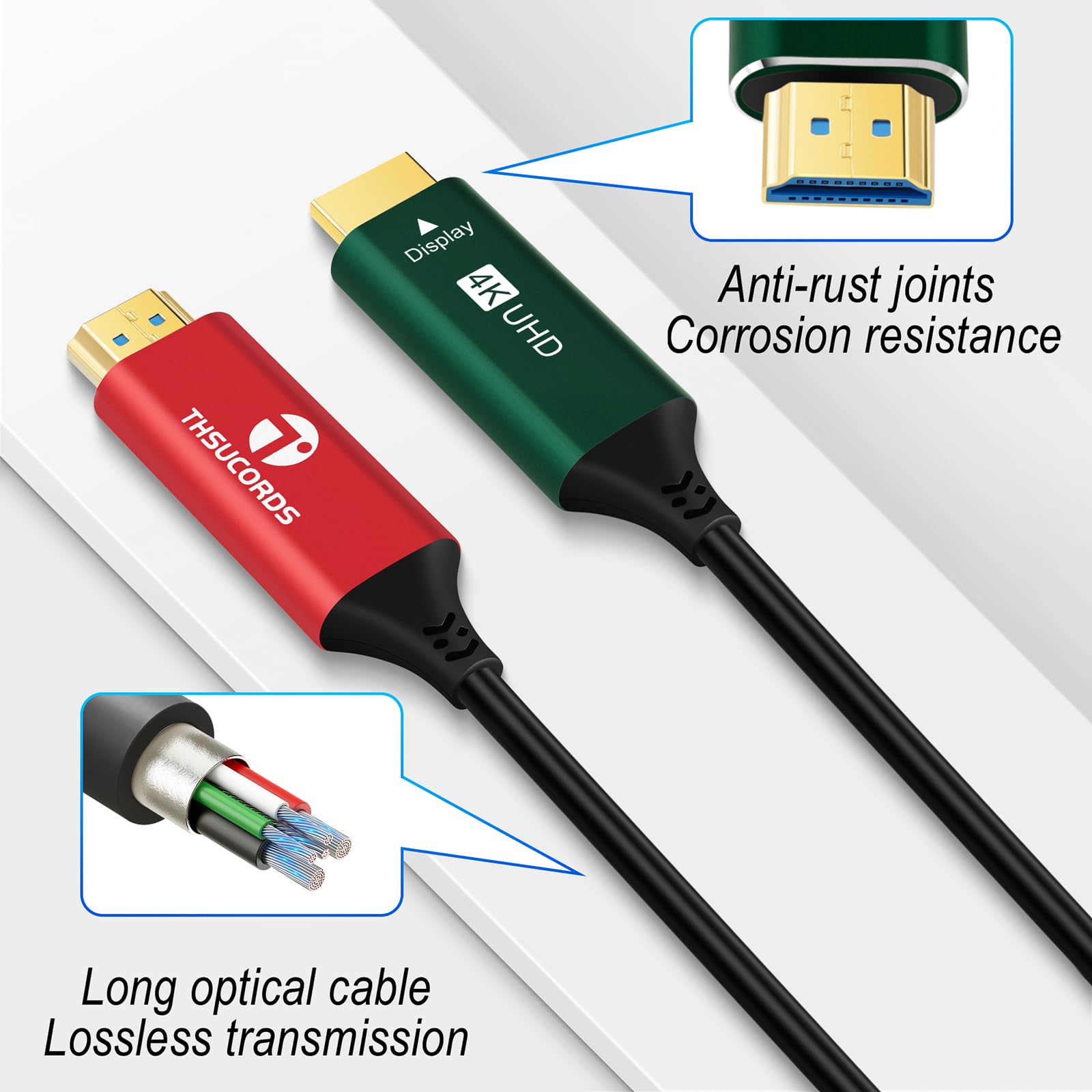 Thsucords 4K Fiber Optic HDMI Cable 30M, HDMI 2.0 Cable Support UHD 4K@60Hz HDR/18Gbps/4:4:4/3D/ARC/HEC/for RTX 3080/3090 Xbox Series X PS5 Denon AV Receiver LG Samsung Sony TV
