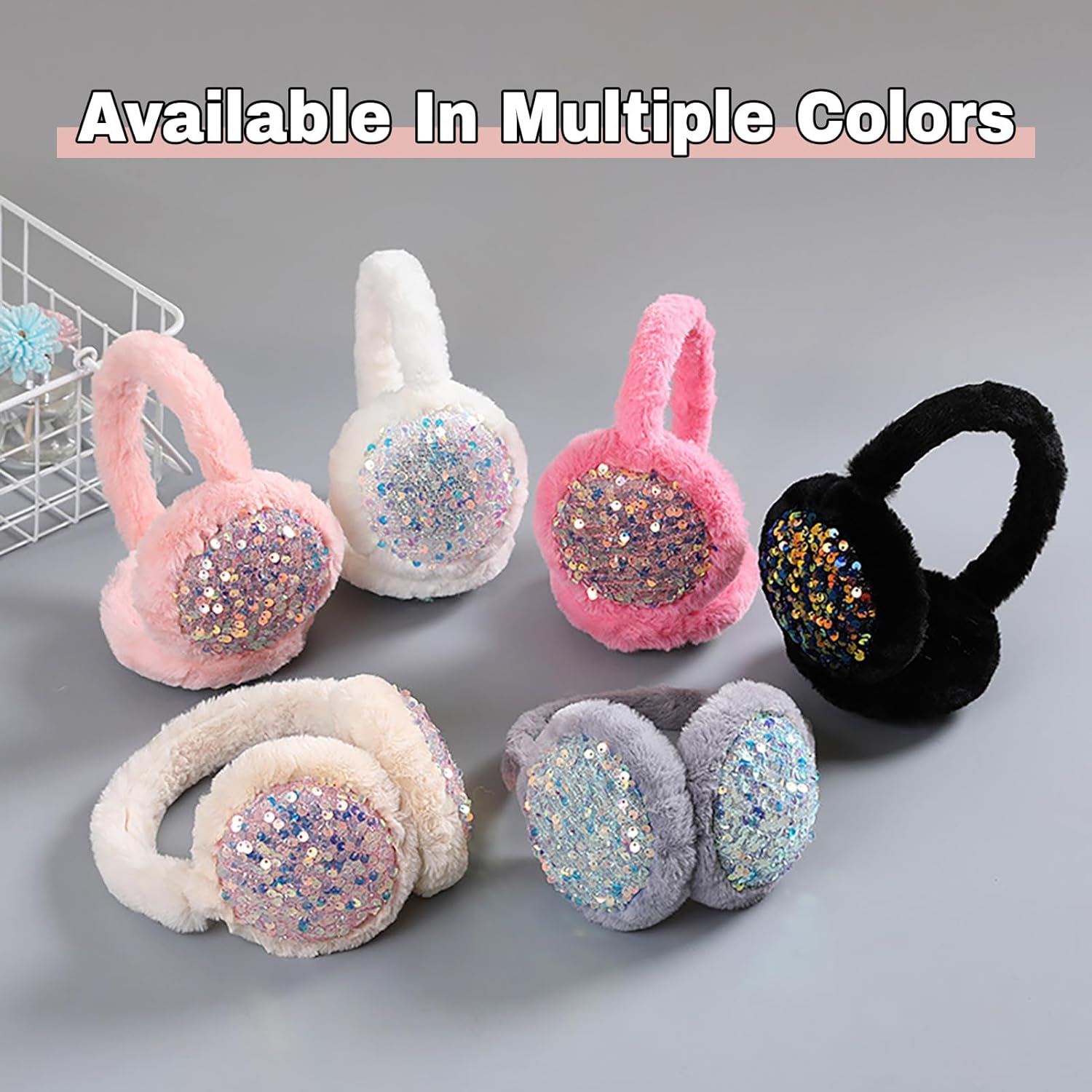 Sequin Ear Muffs for Women Girls, Winter Warm Plush Earmuffs Kids Ear Warmers Outdoor Ear Covers - Image 7