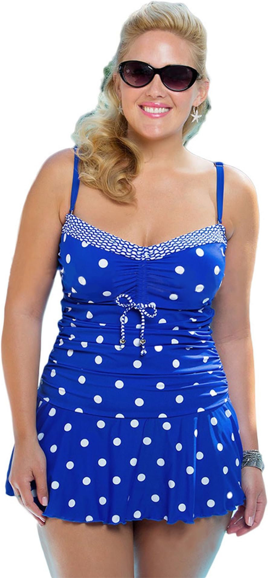 Women Retro Polka Dot Halter Neck Swimsuit Plus Size Tankini Sets Swimdress