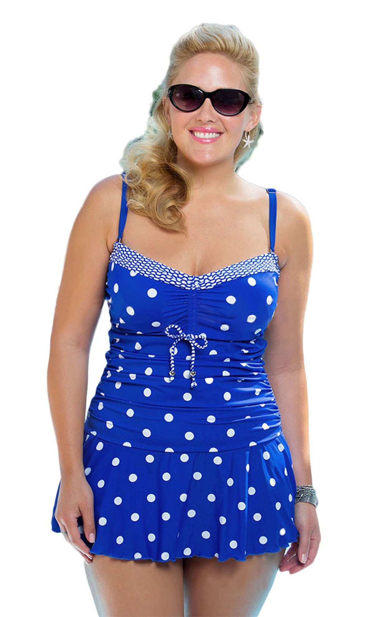Women Retro Polka Dot Halter Neck Swimsuit Plus Size Tankini Sets Swimdress