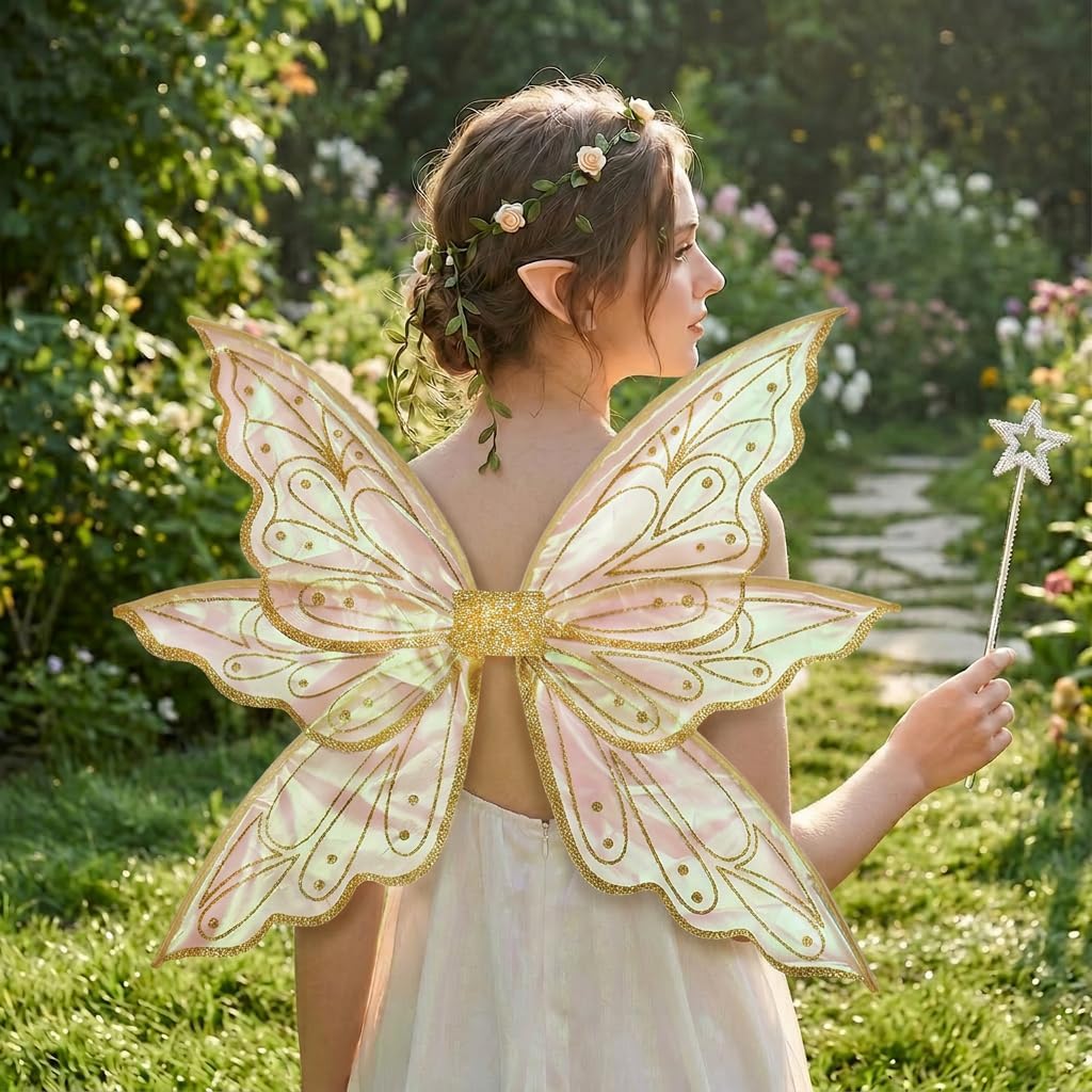 vitegaw Large Fairy Wings for Adults, Sparkling Sheer Butterfly Wings, Fairy Cosutme for Halloween Cosplay, Birthday Party