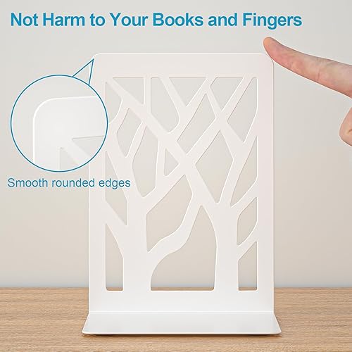 Miniatura 4 de Sujetalibros de metal blanco, 3 pares de extremos de libro para estantes, tapón de libro para familia, oficina y escuela, extremo de libro