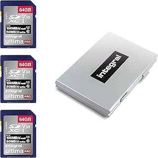 Integral 64GB SD Card 4K Ultra-HD Video Premium High Speed Memory Card SDXC Up to 100MB/s SDXC V30 UHS-I U3 Class 10 SD Memory Card Triple Pack