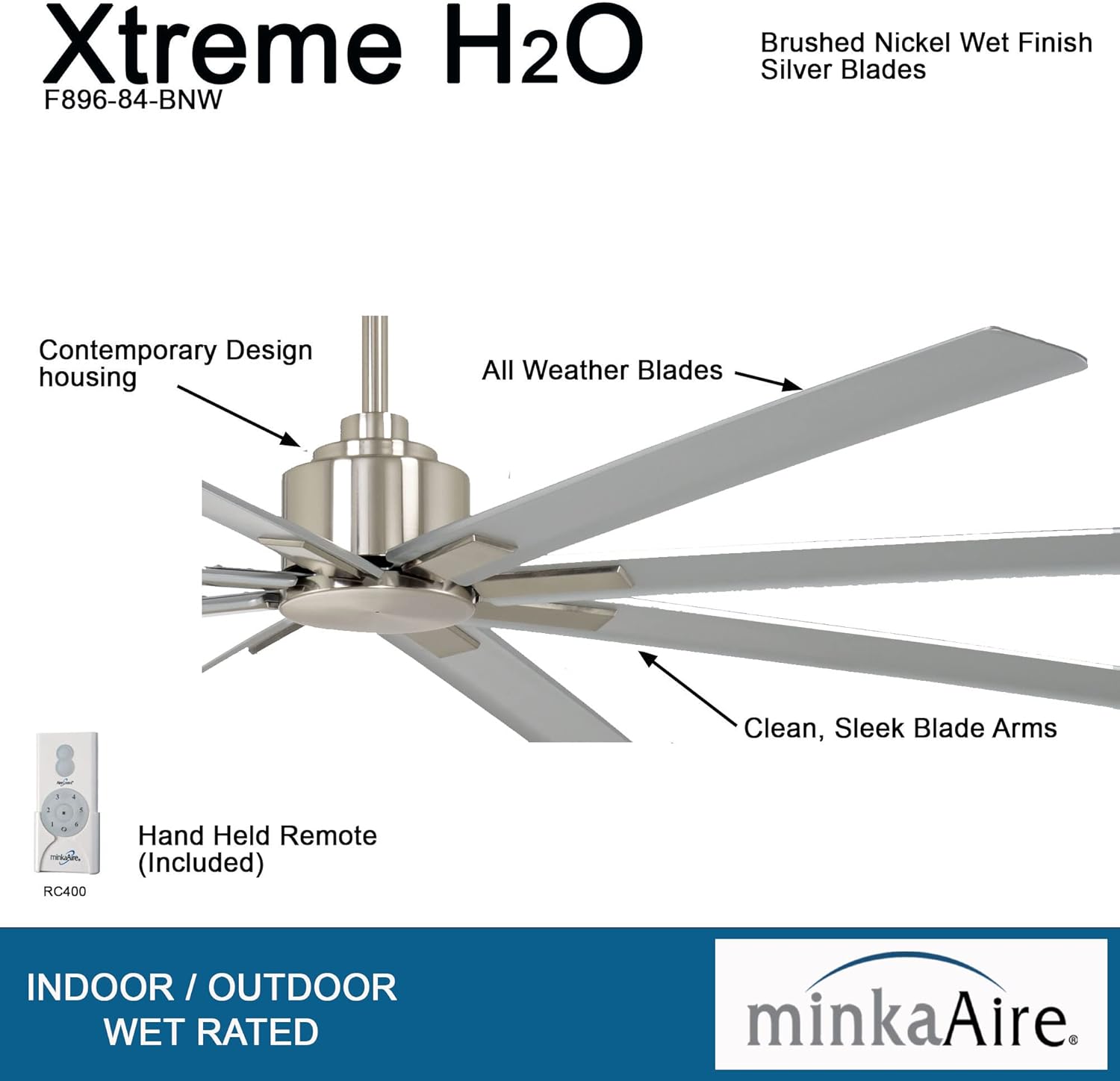 Bеѕt Cуbеr Mоndау 🔥 Minka-Aire F896-84-BNW, Xtreme H2O 84 Ceiling Fan, Brushed Nickel Wet Finish with Silver Blades