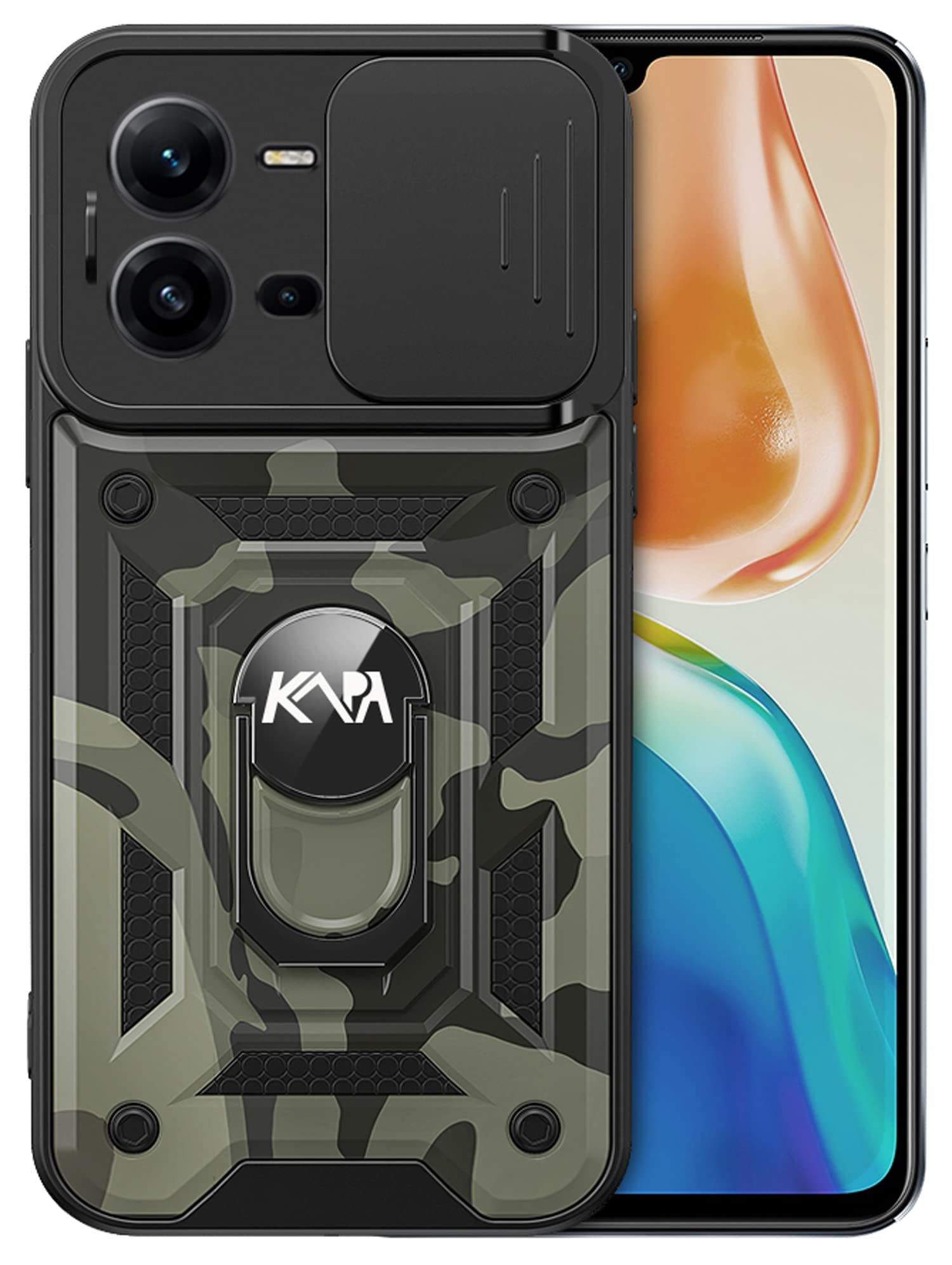 Kapa Tank Back Cover for Vivo V25 (5G) | Inbuilt Ring + Slider Shockproof Lens Protection Case (Black) (B0C413ZLHM) Amazon Price History, Amazon Price Tracker