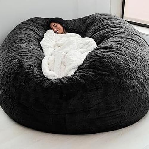 JaidWefj Faux Fur Bean Bag,Adults Luxurious Giant 5/6/7ft Huge Bean Bag Chair,Ultra Soft Bean Bag Chair(No Filler) E 5FT 135X65cm