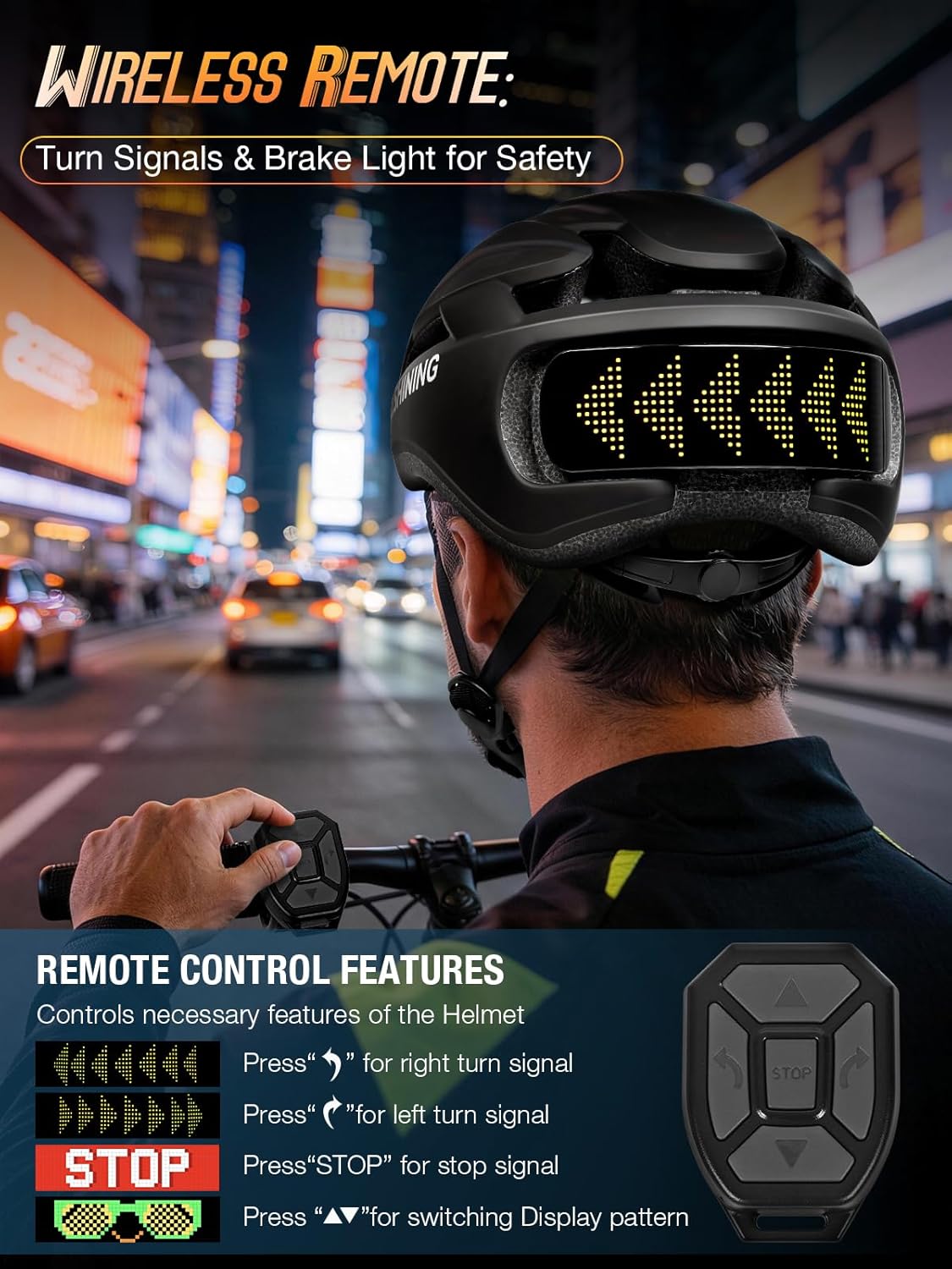 Gelrova LED Bike Helmet with Light - DIY LED Screen Display Helmet for Scooter, Bicycle, Bicycle Helmet Light for Adult Men and Women