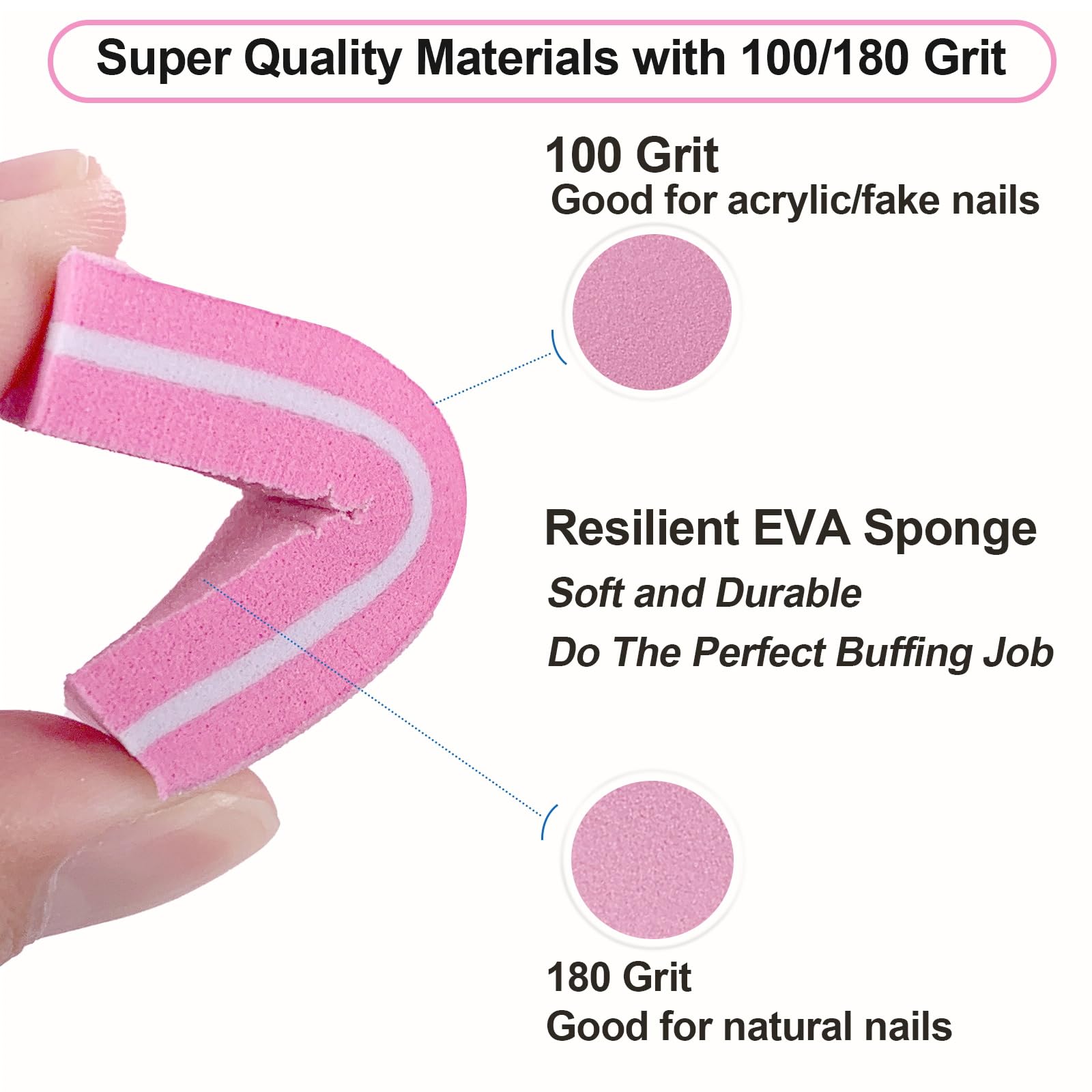 Lot de 60 petits blocs polissoirs à ongles carrés grain 100/180 (rose)