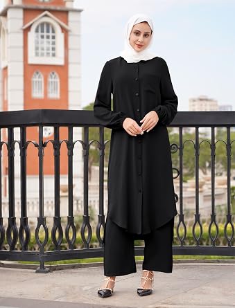 Abaya for Women Muslim Two Piece Set Long Sleeve Shirt Dress+ Pants Dubai Arabic Clothes Casual Spring Fall Outfit