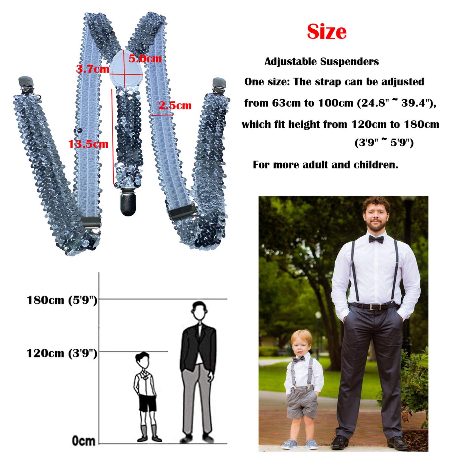 COMVIP Juego de tirantes clásicos para hombres y mujeres y niños y niñas, tirantes a juego preatados, duraderos y elásticos ajustables