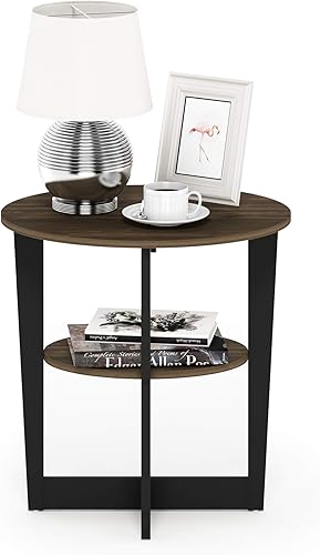 Miniatura 10 de Furinno JAYA - Mesita de noche lateral ovalada, paquete de 2, roble francésnegro