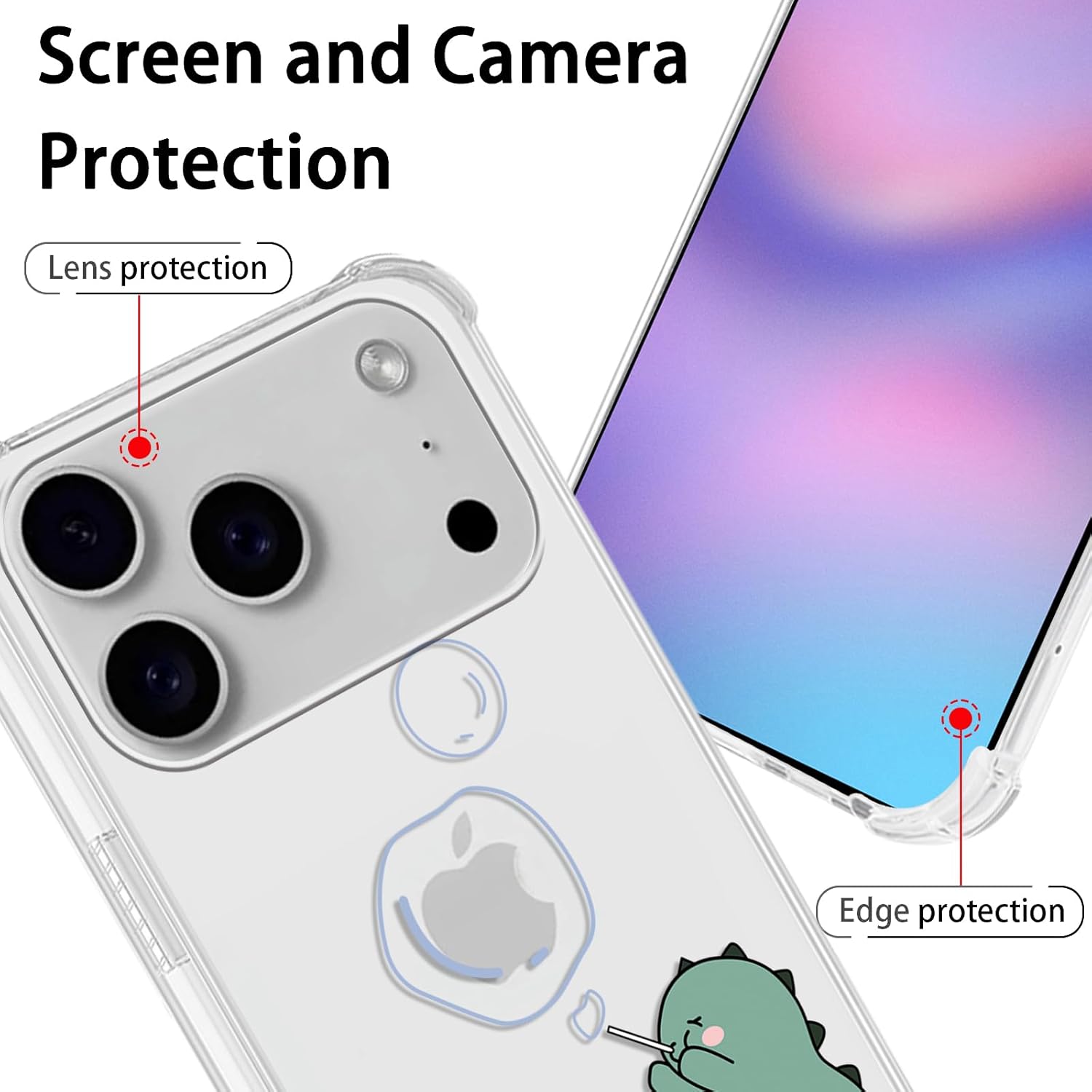 Cute Dinosaur Clear Phone Case for ‌iPhone 17 Pro‌ 6.3",Kawaii Cartoon Animal Cases Funny Aesthetic Cover for Women Girls,Soft Four Corners Shockproof Protective Funda for ‌iPhone 17 Pro‌ - Image 3