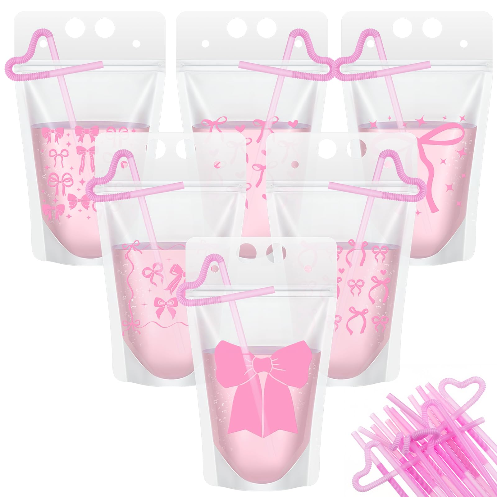 Pink Bow Drinking Bags - Party Supplies & FREE SHIPPING -1 Pink Bow Drinking Bags - Party Supplies & FREE SHIPPING -1
