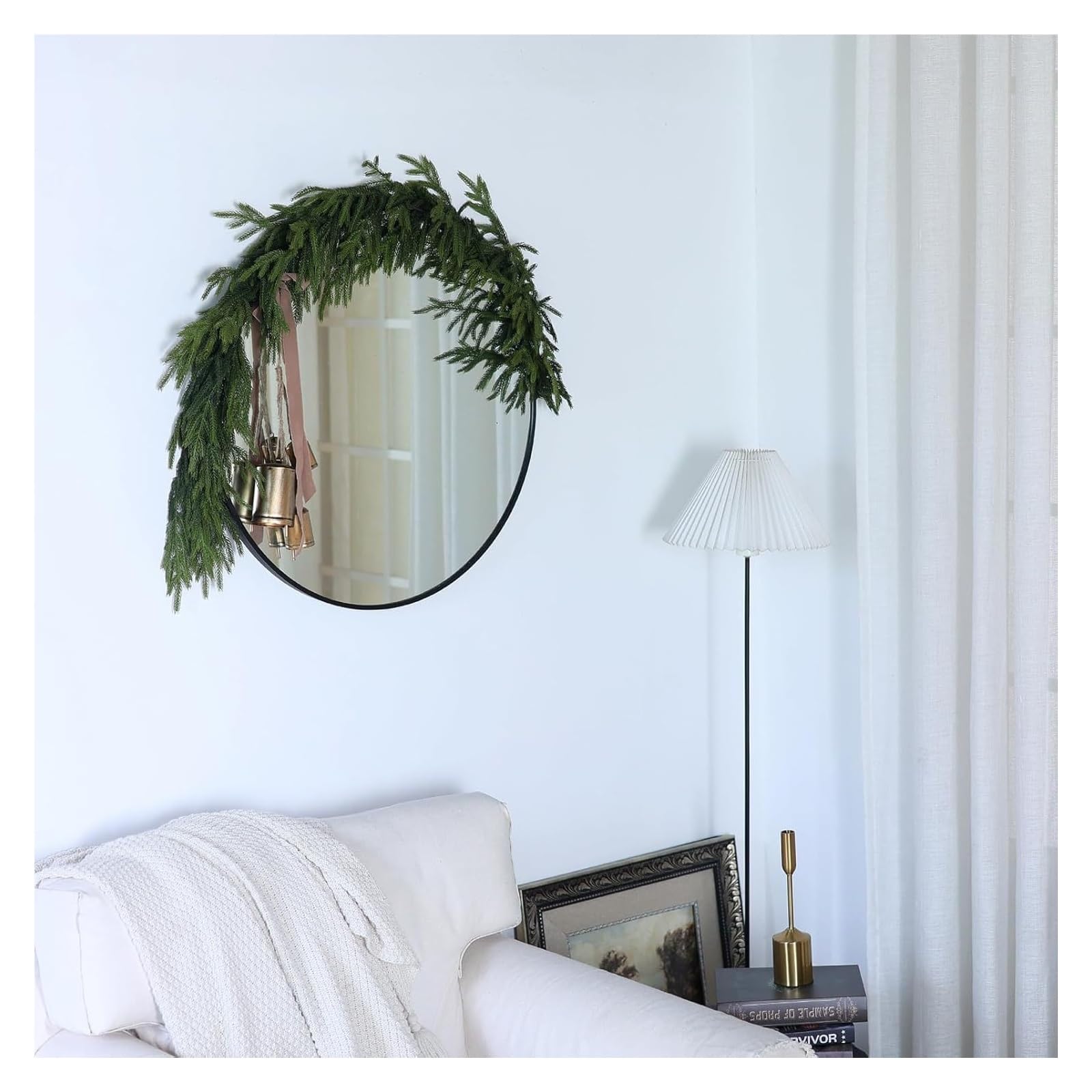 1 Corona navideña Artificial de Pino, Guirnalda Verde Artificial for Puerta de Entrada, Porche y decoración de Pared(270cm)