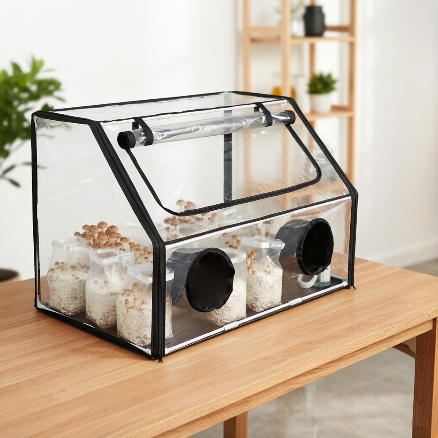 Tienda de campaña para cultivo de hongos, kit de micología con caja de aire quieto y protector de esporas que incluye termómetro y nebulizadores para cultivo de hongos en interiores, 24 × 16 × 16 pul