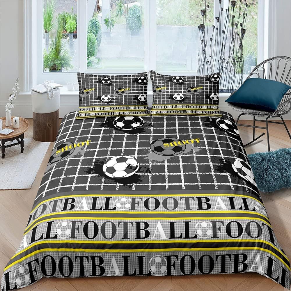 Housse de couette 140x200 football douce en microfibre avec fermeture éclair