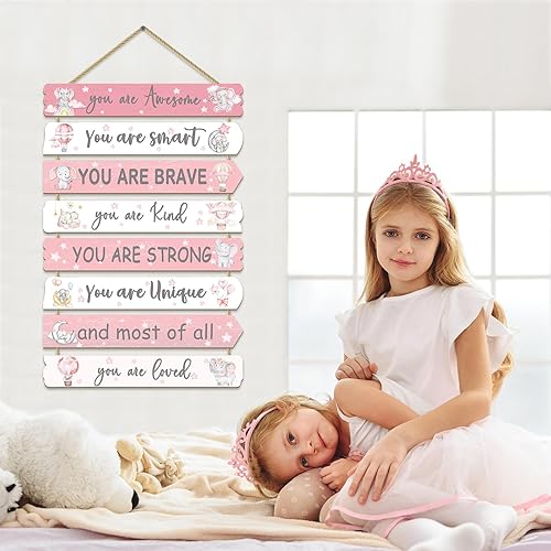 Miniatura 12 de Decoración de unicornio para dormitorio de niñas, arte de pared inspirador para niños, decoraciones de pared de arco iris, letrero de madera