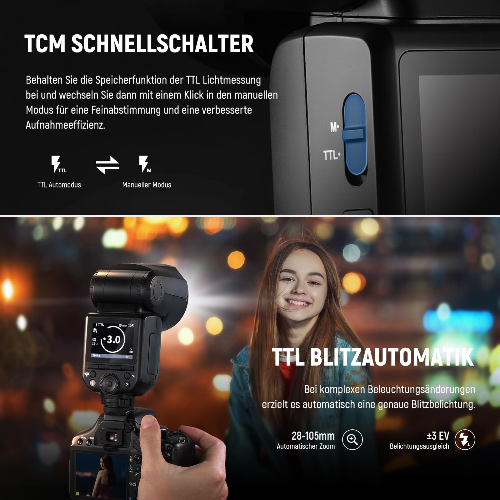 NEEWER Z2-N 2,4GHz TTL Flash mit Rundkopf, kompatibel mit Nikon, 600 Blitz bei voller Leistung, 3000mAh 76Ws 1/8000s HSS, 2 Einstelllampen, Lichtdiffusor, TTL/M Umschalttaste für 2,4GHz Q System