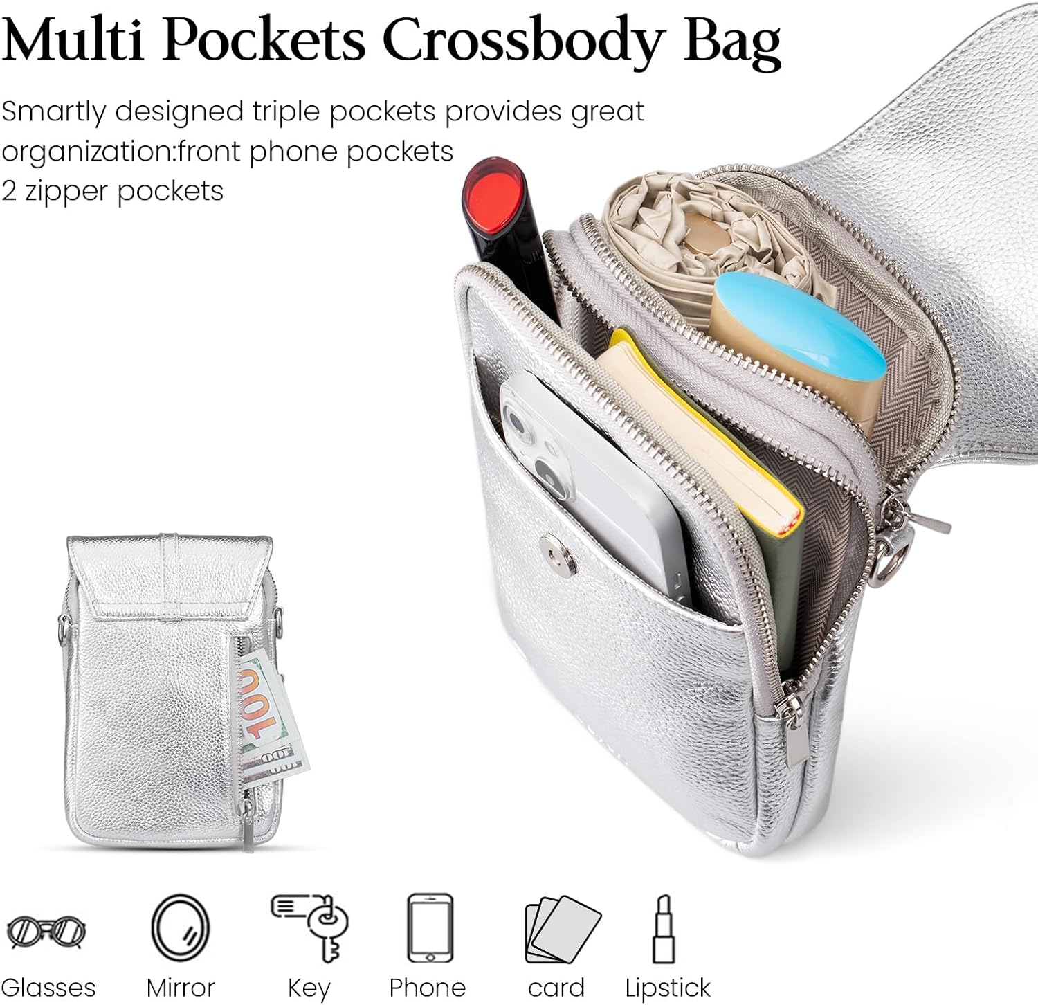 befen Genuine Leather Small Crossbody Bags for Women, Multi Pocket Cell Phone Crossbody Purse with RFID Blocking Card Slots - Image 3