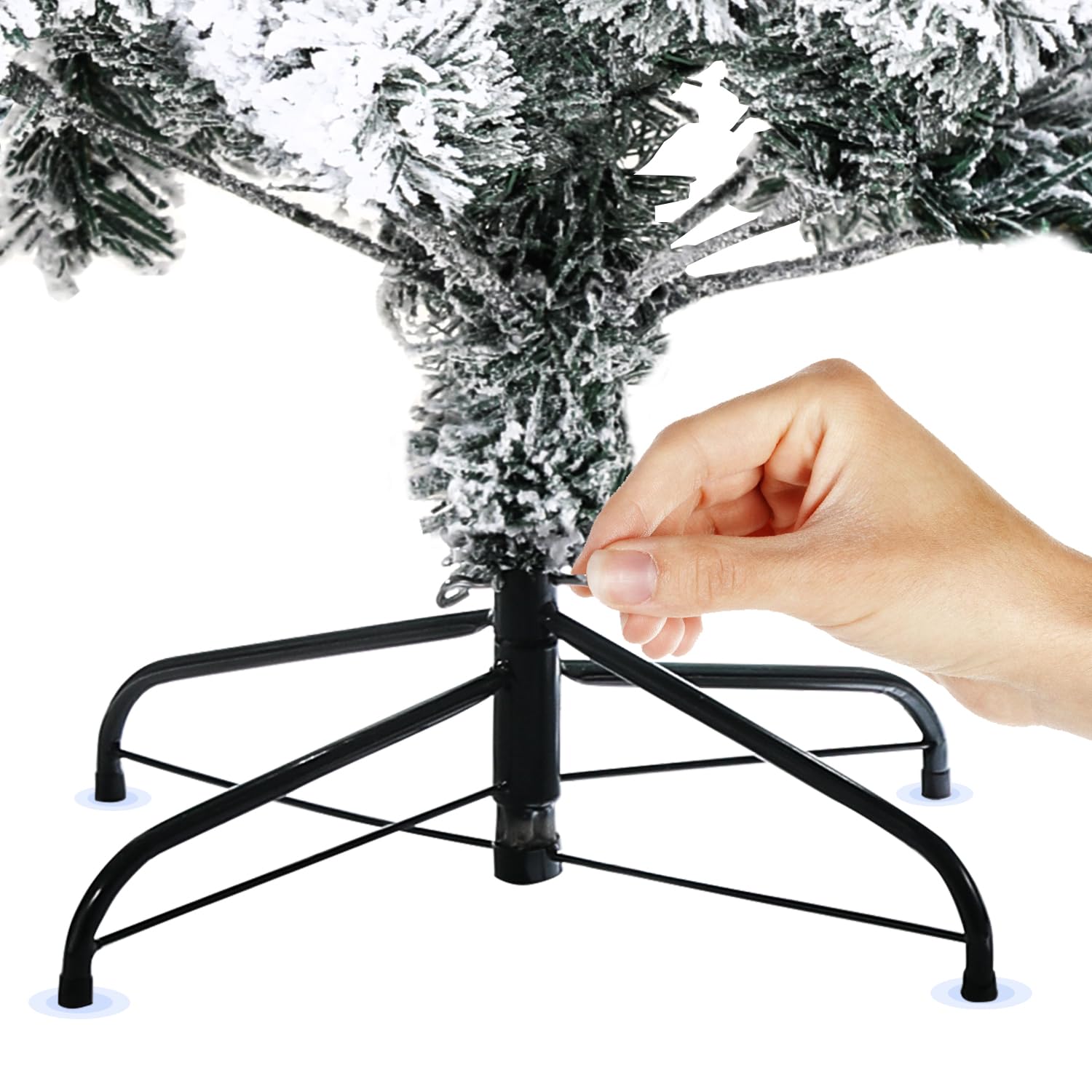 Randaco Sapin de Noël Artificiel en PVC floqué de Neige 150 cm - 550 Pointes avec Support en métal - Difficilement Inflammable - Montage Facile