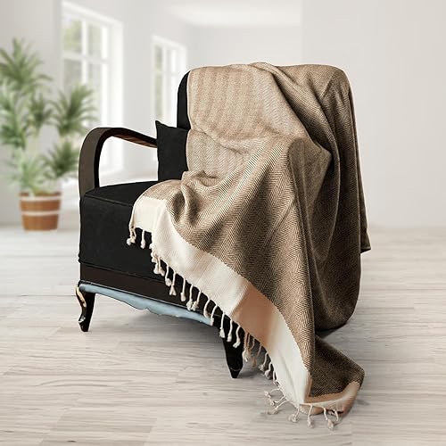 Miniatura 5 de SMYRNA TURKISH COTTON Herringbone Series - Manta grande de 60 x 80 pulgadas, para exteriores, para sofá, cama, silla, picnic en la playa, manta