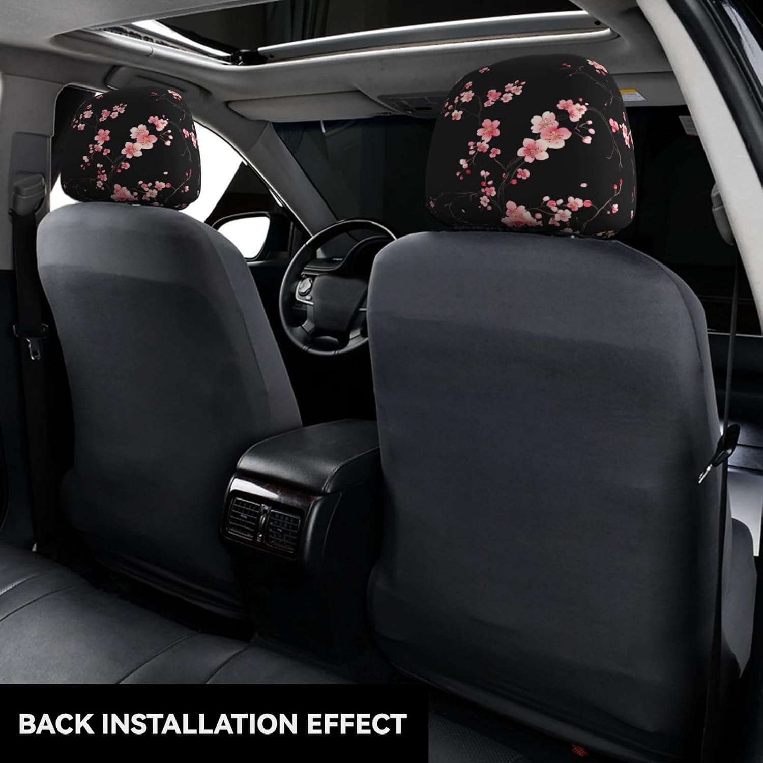 Nice Cherry Blossom Black2 Pack Headrest Covers Seat Cover Accessories Car Headrest Protector Universal Fit to All Car/Truck