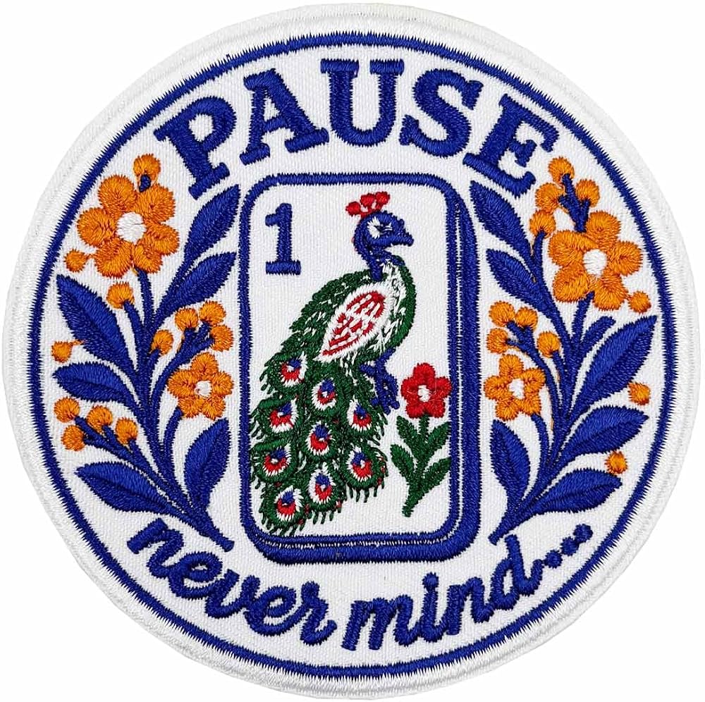 3.5'' Pause Nevermind Funny Mahjong Embroidered Iron‑On Patch — 사진 1