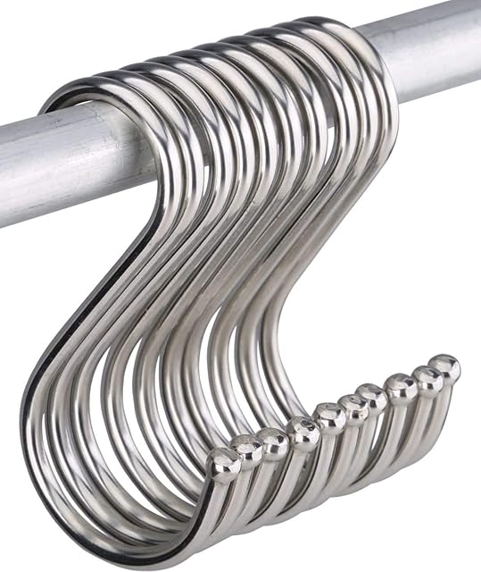 10 Pcs S Hooks, 12cm Large S Shaped Hooks Stainless Steel Heavy Duty Utensil Pan Metal S Hook for Hanging at Kitchen Bathroom Bedroom Living Room and Office