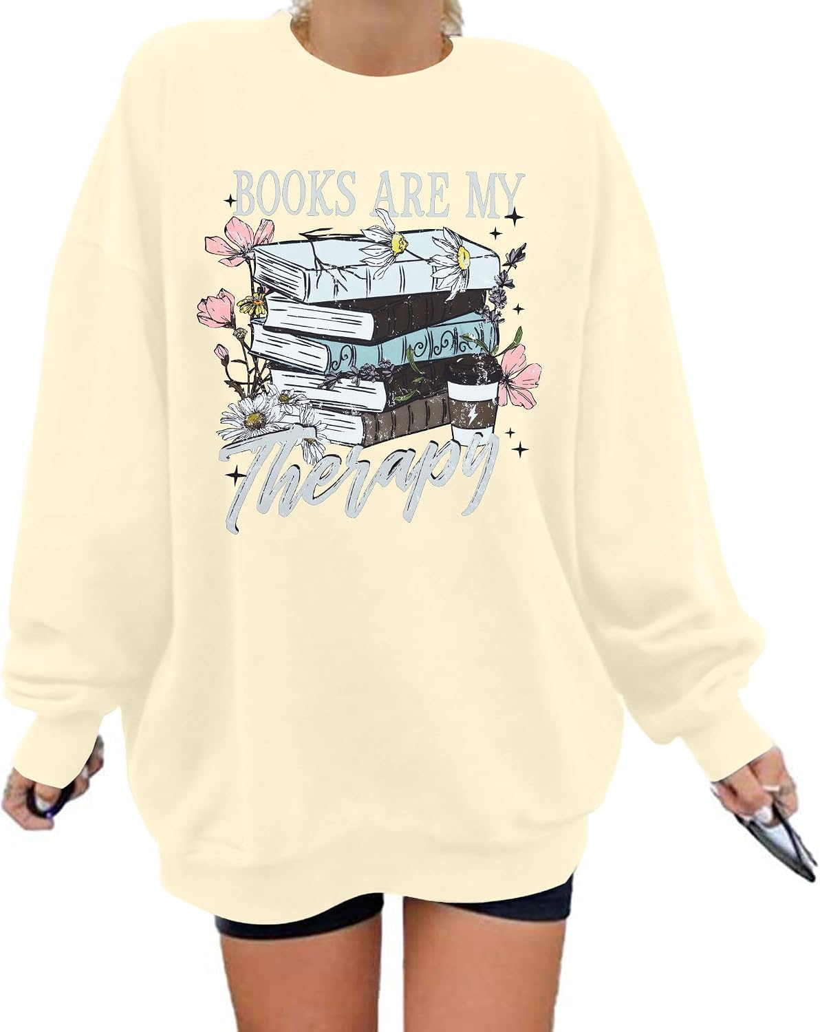 MNLYBABY Book Lover Sweatshirt Women Embroidered Bookworm Sweatshirts Bookish Sweater Book Lover Gift Teacher Long Sleeve Top
