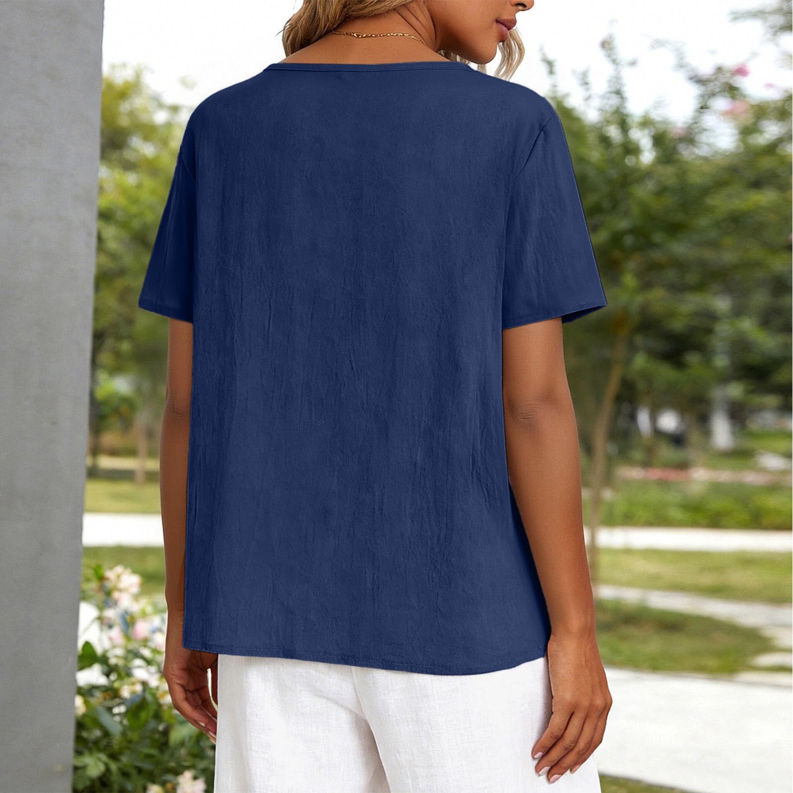 Generico Camicie Tipo Camisa De Lino per Donna La delle Donne in Top Camicia da Donna Camicia da in Lino, Elegante Elegante, con Collo a V, Maniche Camicie Eleganti, Cullo, Gasa, Tops De Negocios