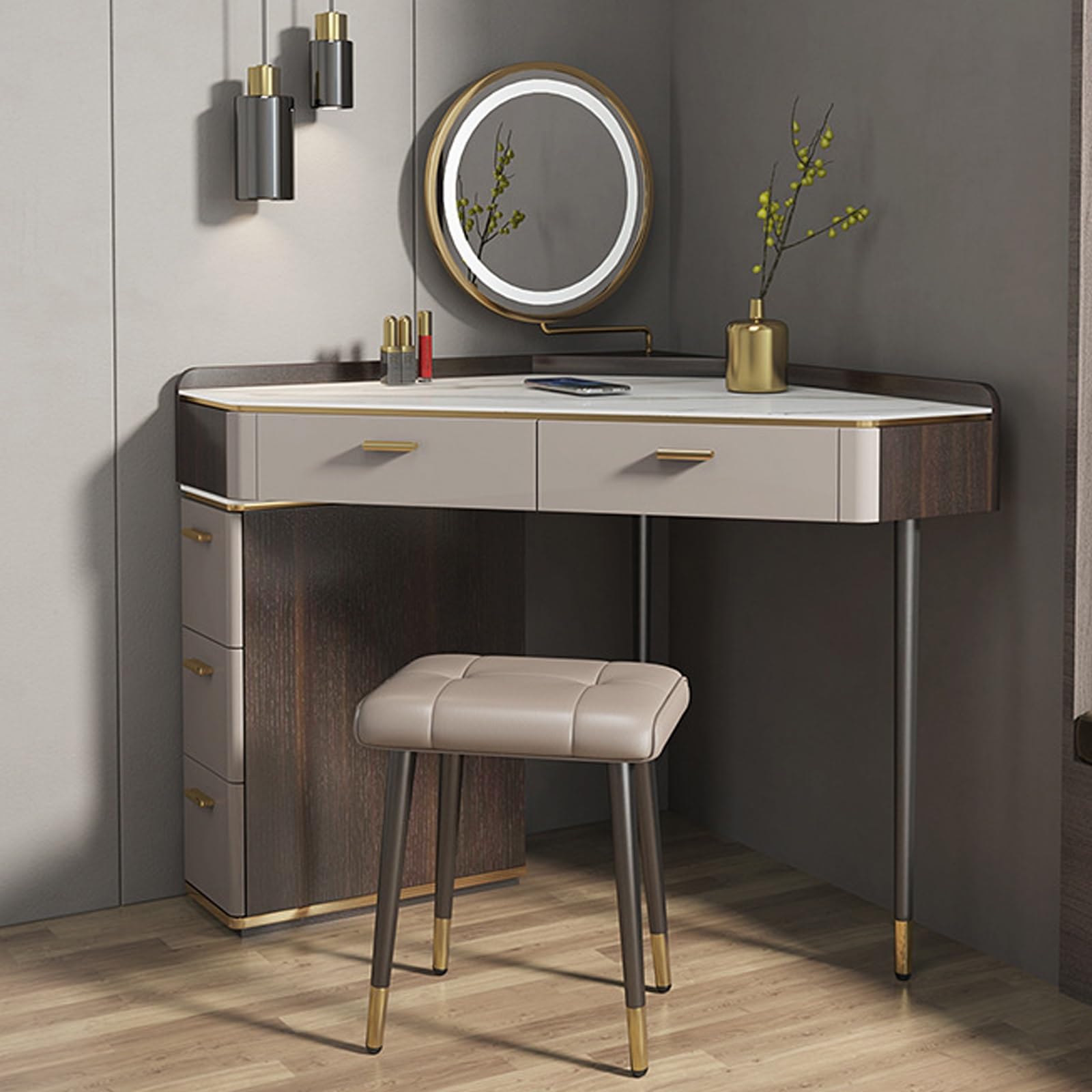 asdchZen White Vanity Desk With Mirror & Lights, Makeup Table With Drawers & Adjustable Cabinet, Stylish Bedroom Furniture, 80Cm/31.4In-Perfect For Beauty & Organization,Grey-80cm/31.4in