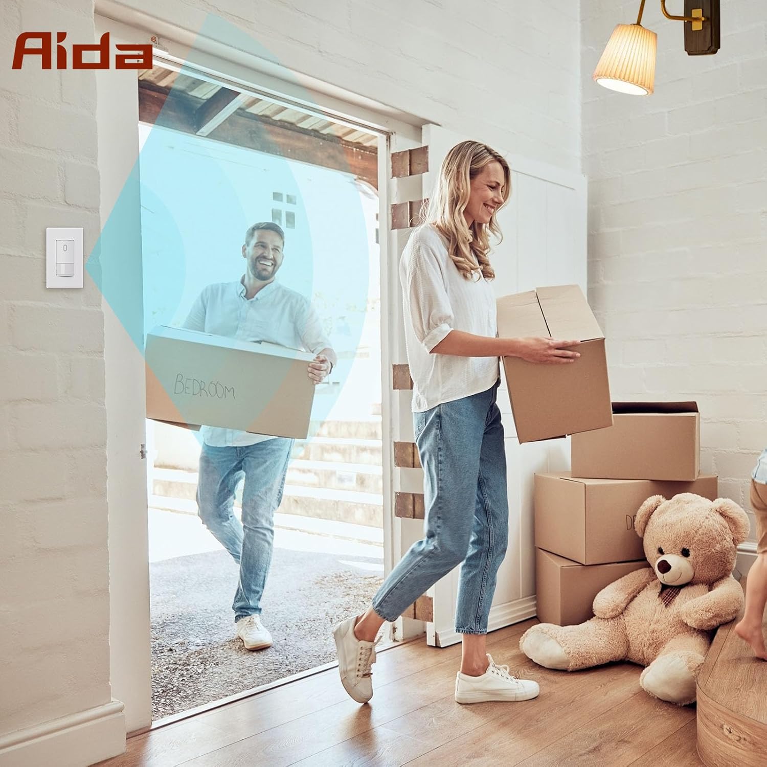 AIDA Single Pole Motion Sensor Light Switch w/Neutral Wire - 120° PIR Infrared Activation - CFL/LED/MLV/INC/HAL/Fan Compatible - UL Certified - 4 Pack,Matte White