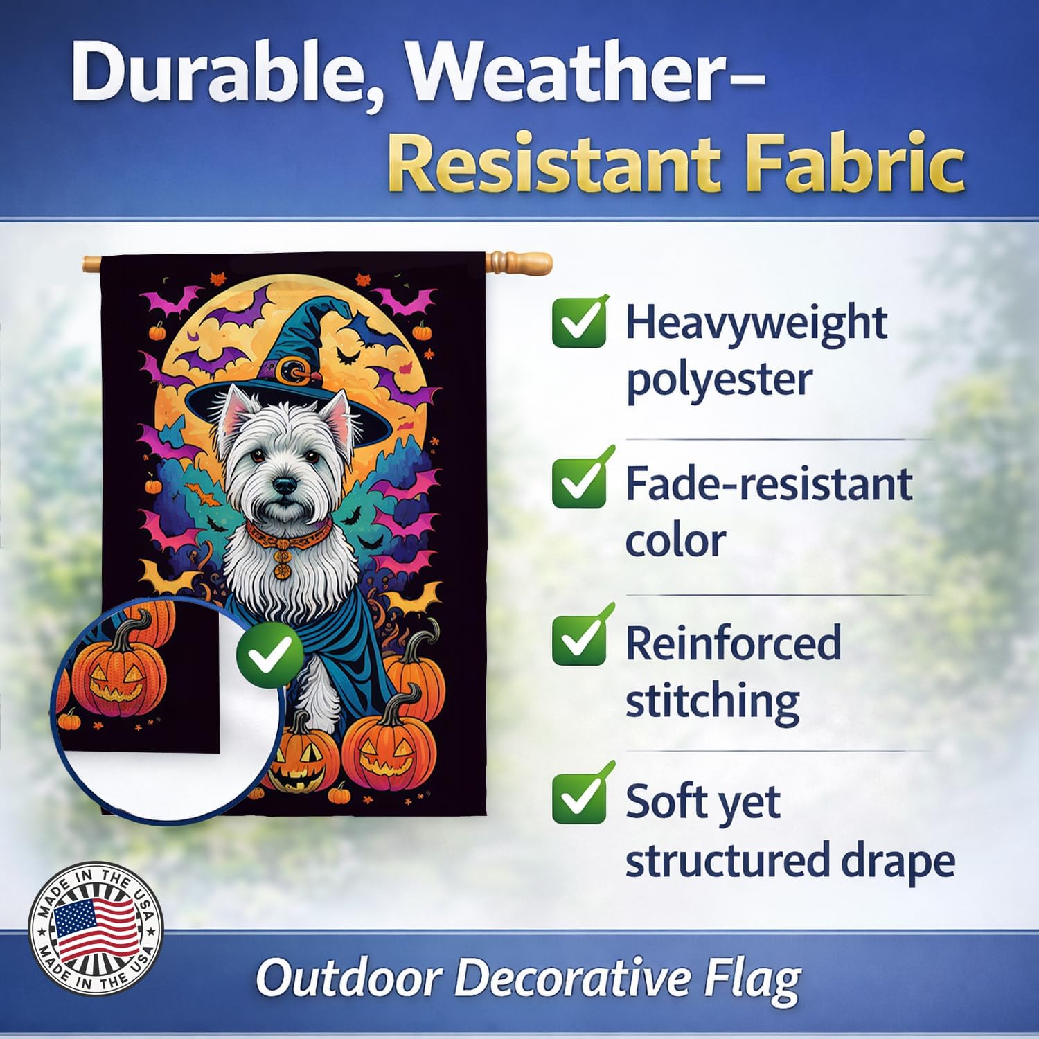 Caroline's Treasures DAC1542CHF Westie Witchy Halloween House Flag Large Porch Sleeve Pole Decorative Outside Yard Banner Artwork Wall Hanging, Polyester, House Size, Multicolor