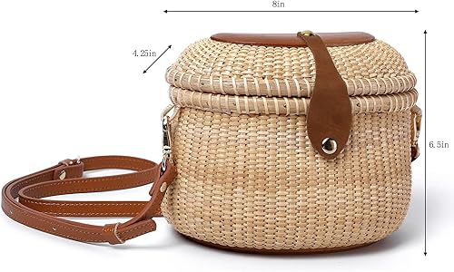 Miniatura 9 de Nantucket Crescent - Bolso cruzado de ratán con correas de cuero, tejido a mano natural y elegante