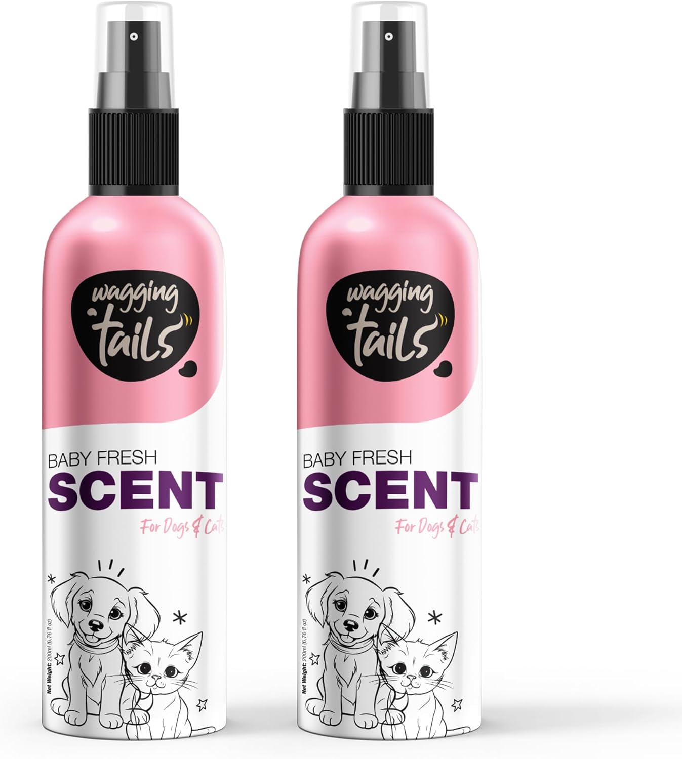 Wagging Tails 5-in-1 Baby Fresh Scent for Dogs & Cats, 6.7 fl oz (Pack of 2) | Alcohol-Free Pet Spray | Sensitive Skin Friendly & Deep Moisture Formula | Long-Lasting Scent, Non-Toxic | For All Breeds