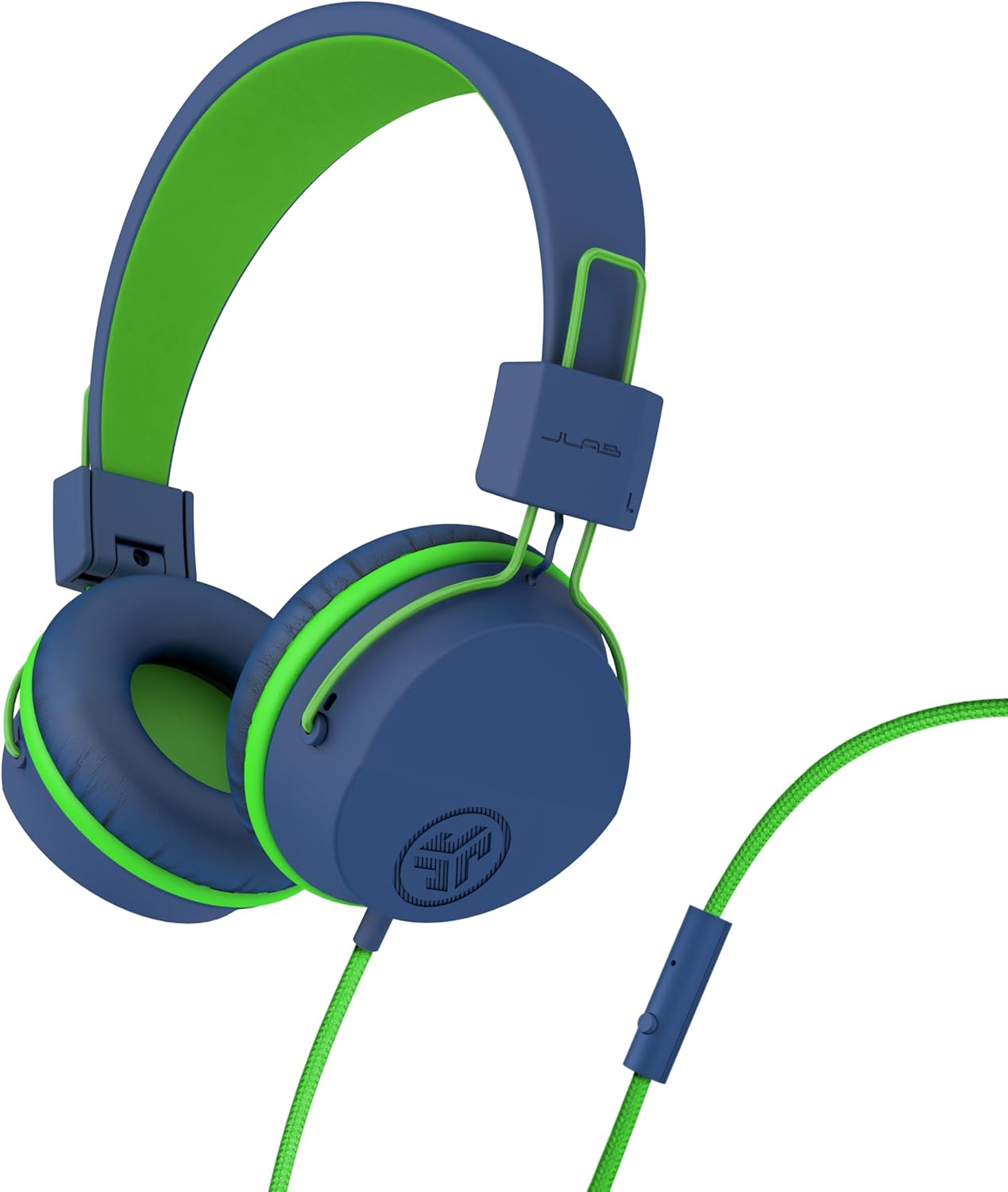 JLab JBuddies Studio On-Ear Kids Wired Headphones, Toddler Headphones, Kid Safe, Studio Volume Safe, Volume Limiter, Folding, Adjustable, Noise Isolation, with Mic (Blue/Green)