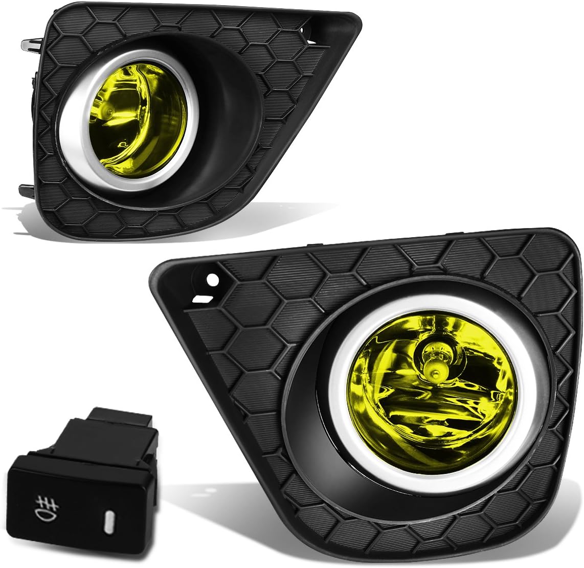 Auto Dynasty Fog Lights Assembly Compatible with 2013 2014 2015 Honda Accord Coupe Front Bumper Driving Fog Lamps w/Switch and Bezel, Driver and Passenger Side, Amber Lens